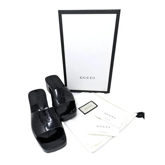 Gucci Black Logo Rubber Slide Platform Sandal Box/Dust Bag  display picture 2